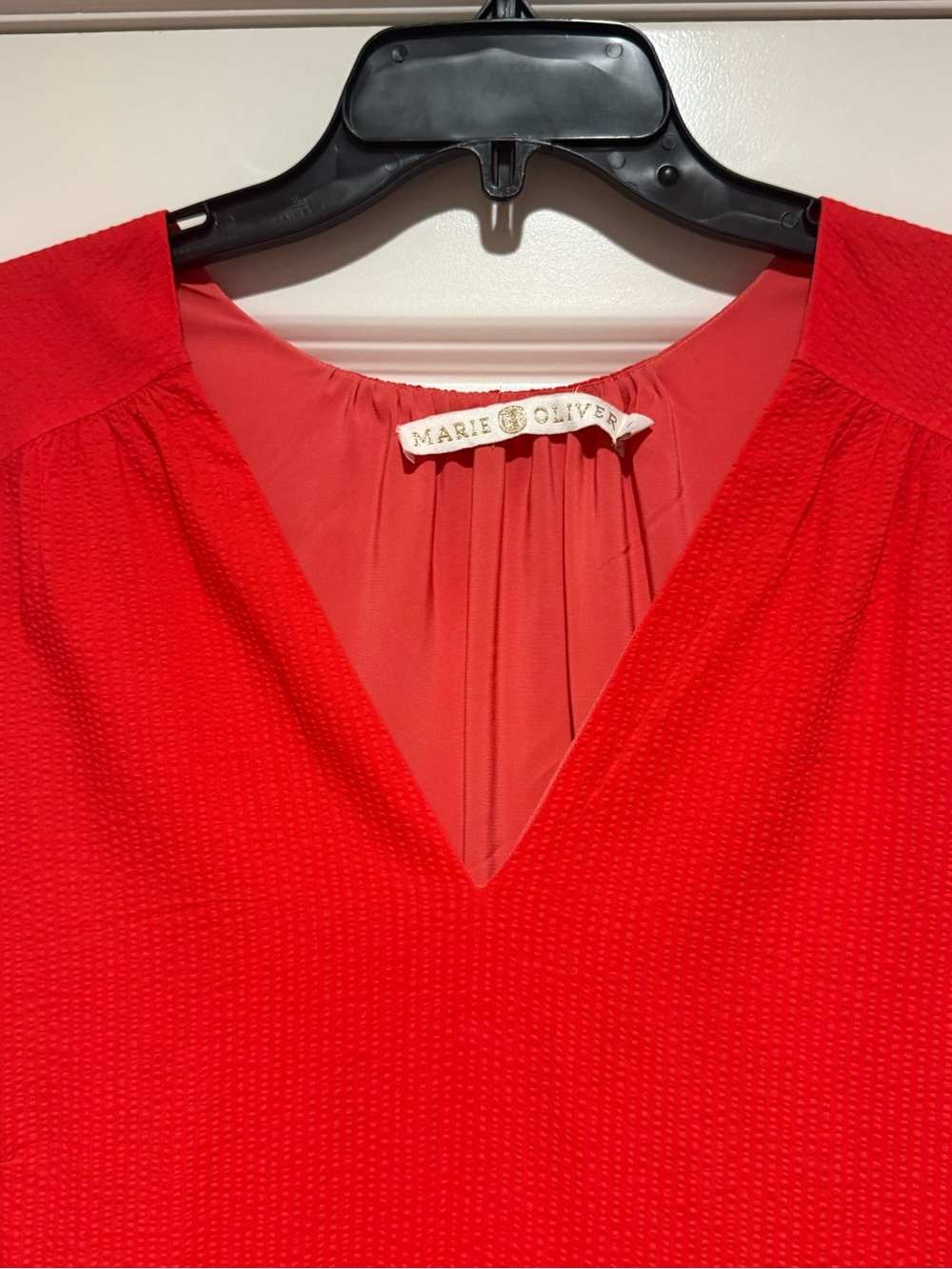 Marie Oliver Vibrant Red V-Neck Textured Blouse